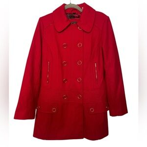 Guess Double Breasted Wool Blend Winter‎ Red Pea Coat Excellent Condition MEDIUM